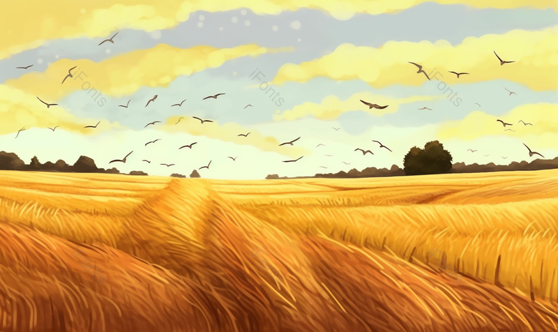 二十四节气之夏天的稻田插画背景,插画/手绘图,插画/手绘图库,插画/手绘图下载,插画/手绘